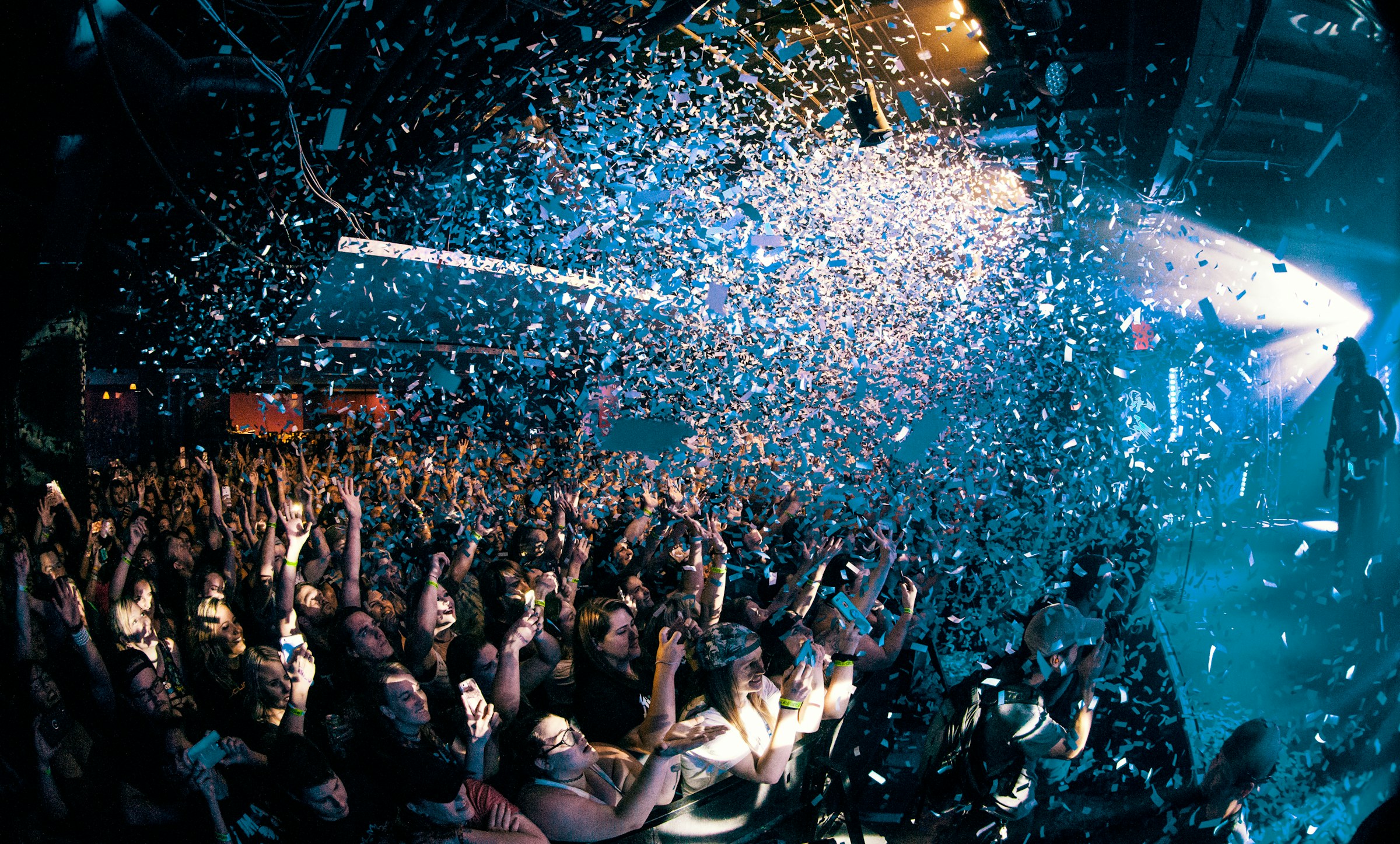 Concert crowd from above with confetti